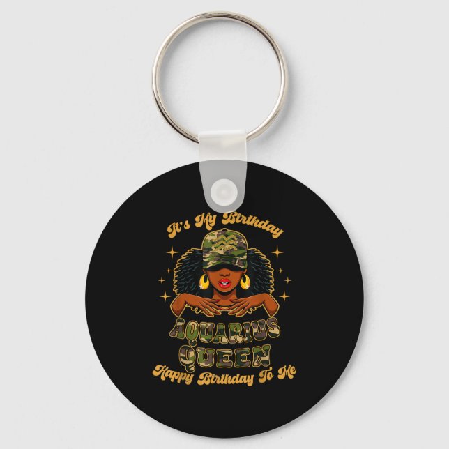 Porte-clés Birthday Aquarius Queen Camo Black Woman African Z (Recto)