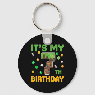 Porte-clés Birthday Boy C'est mon 7e anniversaire Gamer Pixel