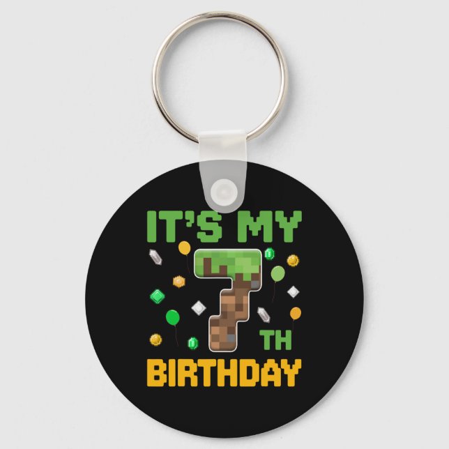 Porte-clés Birthday Boy C'est mon 7e anniversaire Gamer Pixel (Recto)