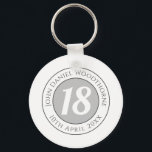 Porte-clés Birthday Commemoration with Name, Age, & Date<br><div class="desc">Commemorate a significant birthday with a keyring which is decorated with the name of the recipient,  as well as their age,  and date of birthday. A special keepsake that is practical too.</div>