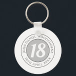 Porte-clés Birthday Commemoration with Name, Age, & Date<br><div class="desc">Commemorate a significant birthday with a keyring which is decorated with the name of the recipient,  as well as their age,  and date of birthday. A special keepsake that is practical too.</div>