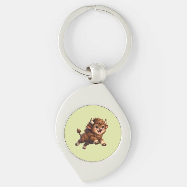 Porte-clés Bison Adorable Jouant avec Joie  (Devant)