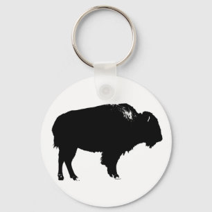 Porte-clés Bison noir et blanc Silhouette Pop Art