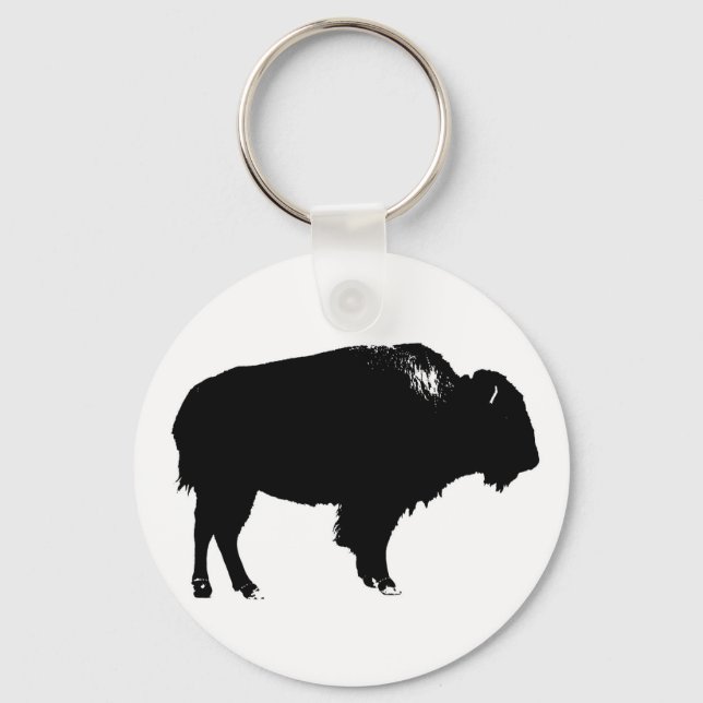 Porte-clés Bison noir et blanc Silhouette Pop Art (Recto)