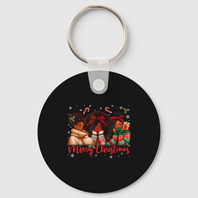 Porte-clés Black African Girl American Melanin Christmas Sant (Recto)