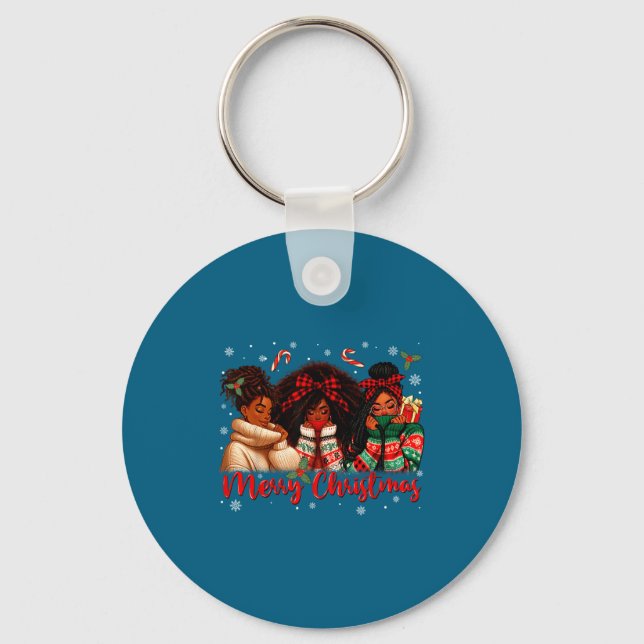 Porte-clés Black African Girl American Melanin Christmas Sant (Recto)