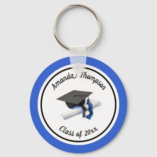 Porte-clés Black and Blue Graduation Cap and Tassel (Recto)