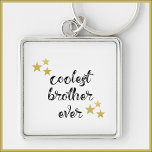 Porte-clés Black and Gold Coolest Brother Ever<br><div class="desc">COOLEST BROTHER EVER in script font - decorated with stars.</div>