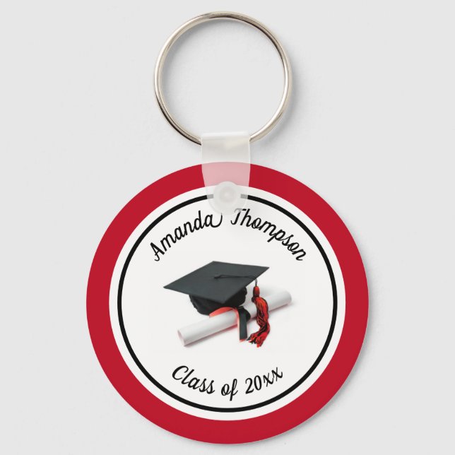 Porte-clés Black and Red Graduation Cap and Tassel (Recto)