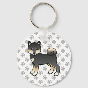 Porte-clés Black And Tan Shiba Inu Cartoon Dog & Paws