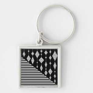 Porte-clés Black and white, abstract, geometric, simple, scan