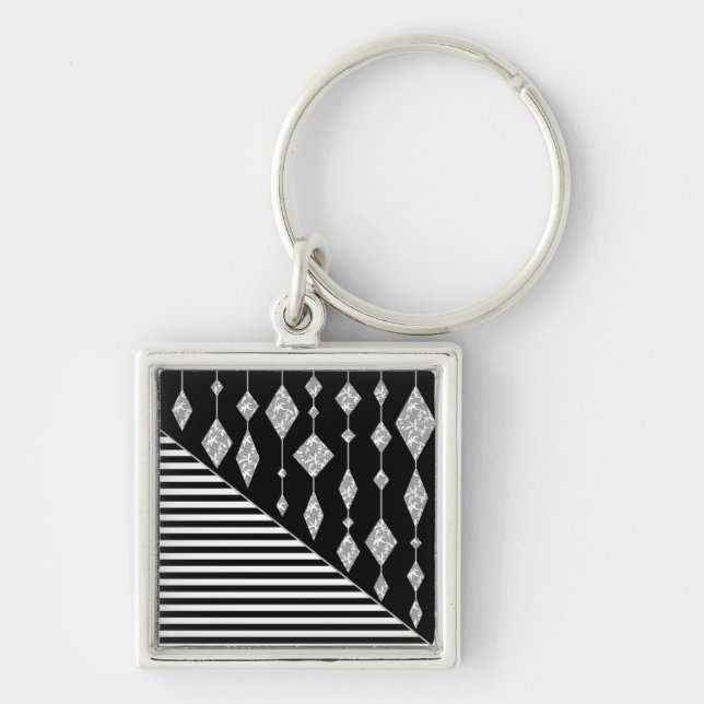 Porte-clés Black and white, abstract, geometric, simple, scan (Devant)