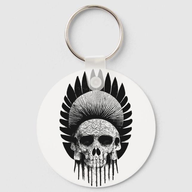 Porte-clés Black And White Indian Skull (Recto)