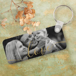 Porte-clés Black and White Photo Elegant Gold Script Love<br><div class="desc">Personalize with your favorite photo,  featuring a beautiful gold script font with the word love,  creating a unique memory and gift to treasure! Designed by Thisisnotme©</div>