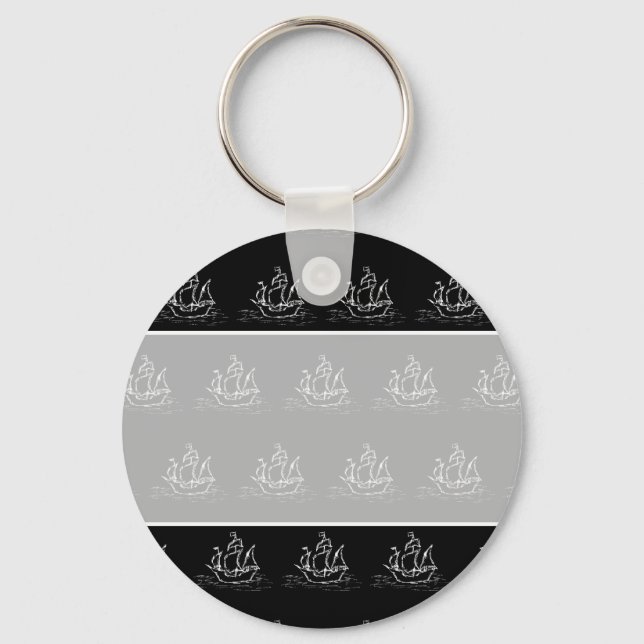 Porte-clés Black and White Pirate Ship Pattern. (Recto)