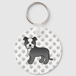 Porte-clés Black And White Staffordshire Bull Terrier Dog