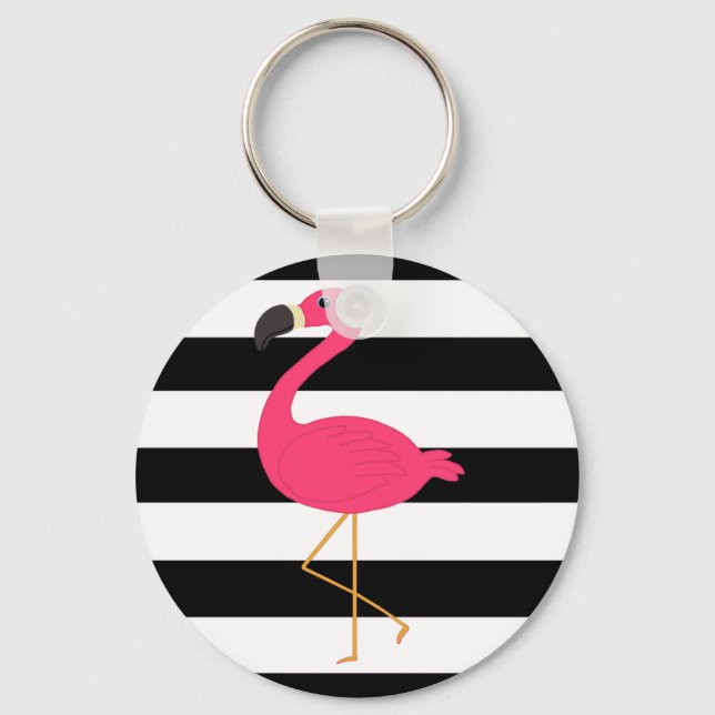 Porte-clés Black and White Stripe Pink Flamingo (Recto)