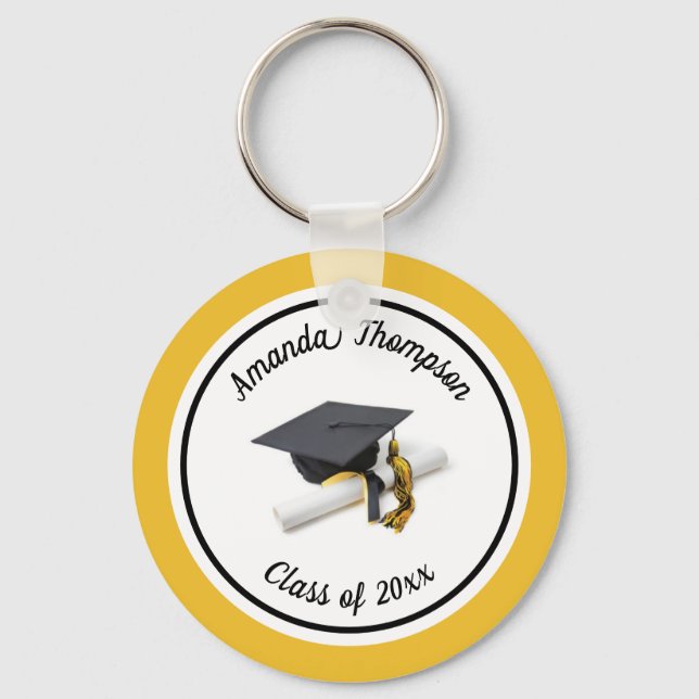 Porte-clés Black and Yellow Graduation Cap and Tassel (Recto)