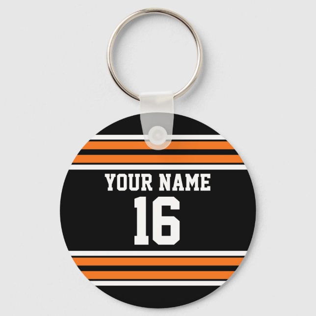Porte-clés Black avec Orange White Stripes Team Jersey (Recto)
