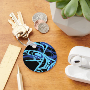 Porte-clés Black Blue Haida Eagle Thunder Bird Art autochtone