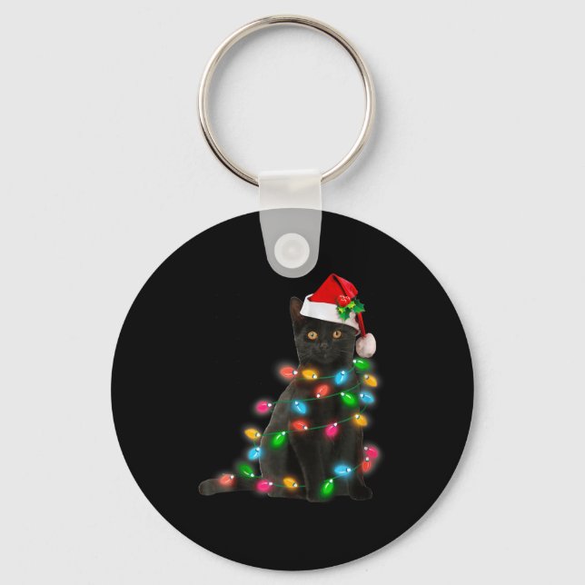 Porte-clés Black Cat Christmas Light Cat Lover Christmas  (Recto)