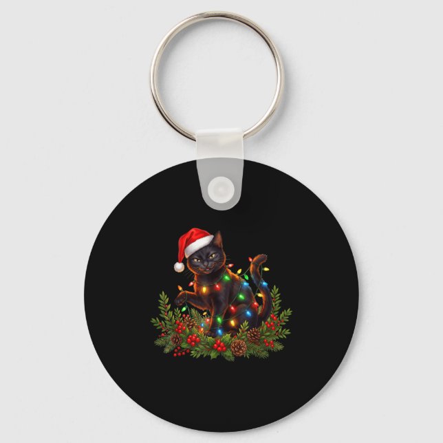 Porte-clés Black Cat Christmas Santa Hat Funny Meowy Cats Wom (Recto)