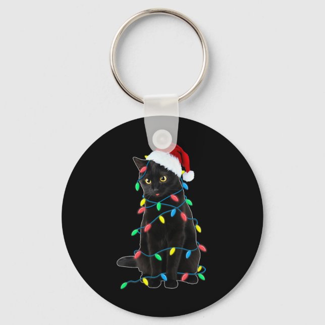 Porte-clés Black Cat Christmas Tree Luminations Amusants Père (Recto)
