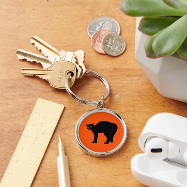Porte-clés Black Cat on Vibrant Orange (Bureau)