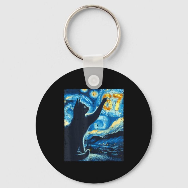 Porte-clés Black Cat Starry Night Van Gogh Cat 67 Six Seven M (Recto)