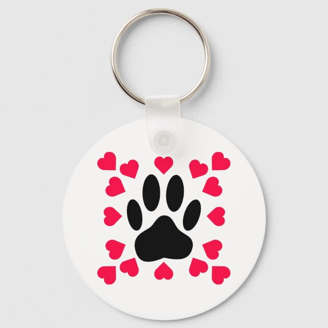Porte-clés Black Dog Paw Print With Heart Shapes (Recto)