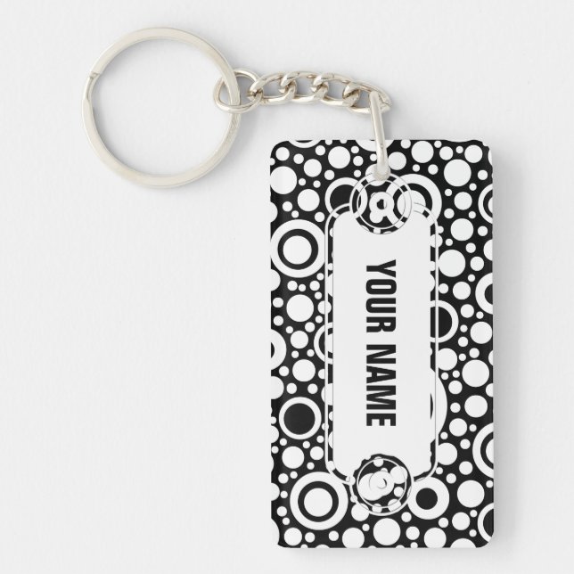 Porte-clés Black Dots & Circles Grid + your backgr. & (Devant)
