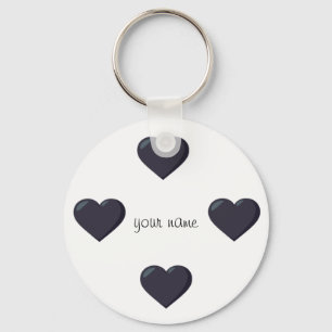 Porte-clés Black Emoji Hearts et '' Votre nom ici "