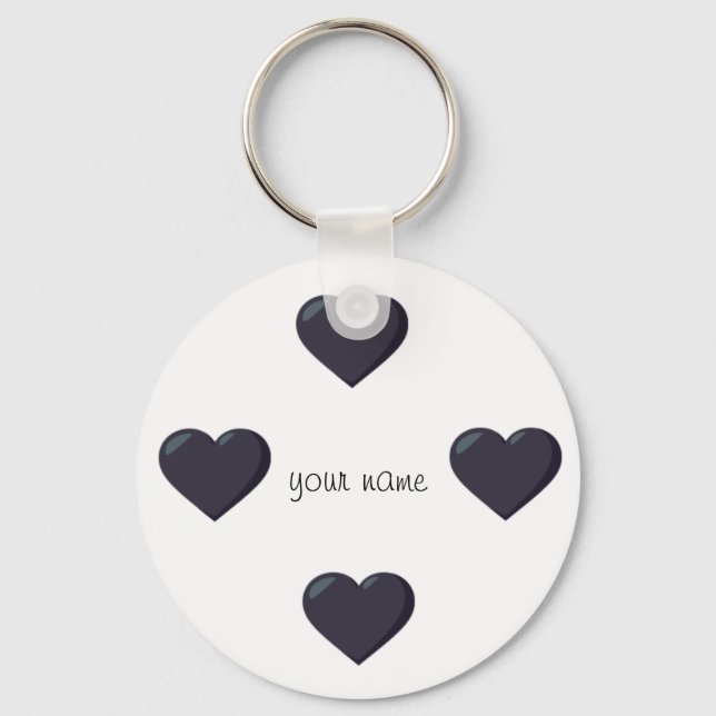 Porte-clés Black Emoji Hearts et '' Votre nom ici " (Recto)