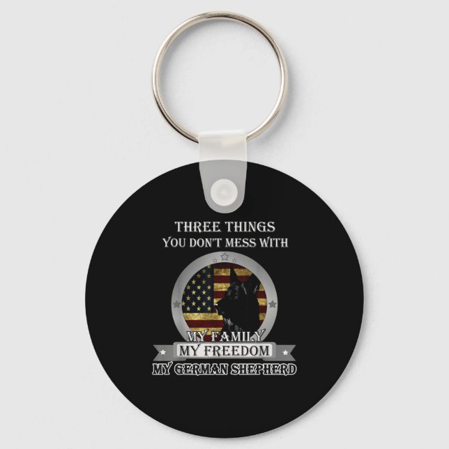 Porte-clés Black German Shepherd American Flag Three Things Y (Recto)