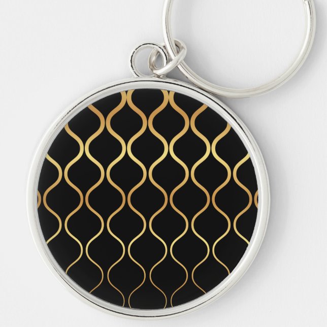 Porte-clés Black, gold, cool, trendy, retro abstract design (Devant)