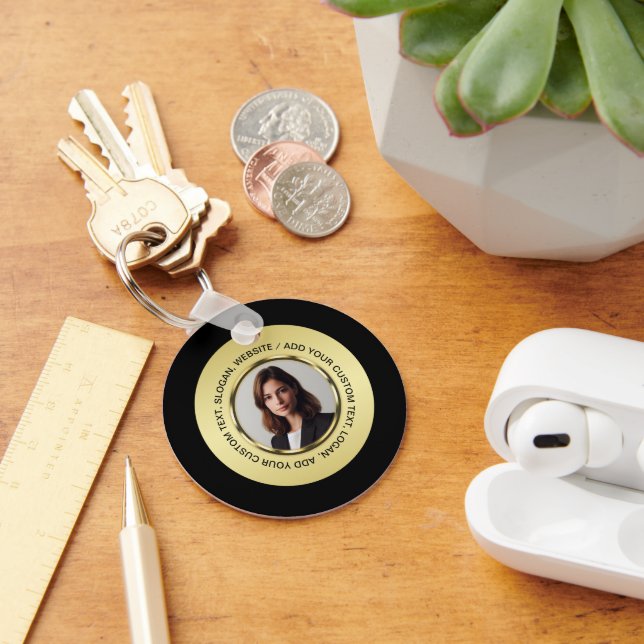 Porte-clés Black & gold design, Logo or Photo in gold circle, (Bureau)