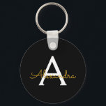 Porte-clés Black Gold Modern Script Girl Monogramme Nom<br><div class="desc">Noir et or Simple Script Monogramme Nom Clés (Porte - clé). Cela rend le cadeau parfait pour 16 ans,  mariage,  douche nuptiale,  anniversaire,  baby shower ou bachelorette pour quelqu'un qui aime le luxe glam et les styles chic.</div>