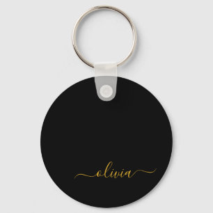 Porte-clés Black Gold Modern Script Girl Monogramme Nom