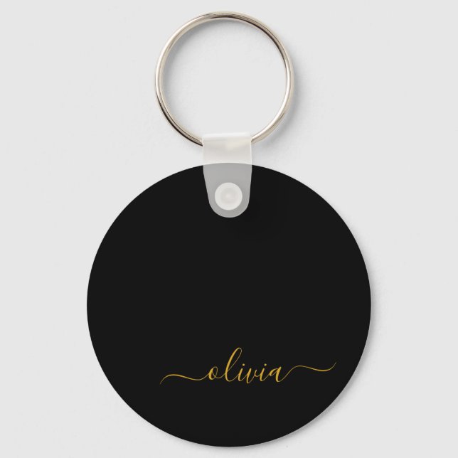 Porte-clés Black Gold Modern Script Girl Monogramme Nom (Recto)