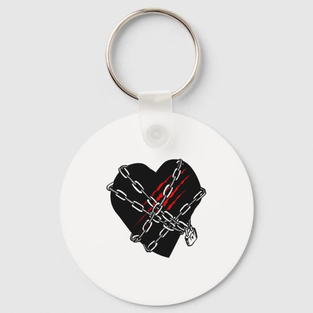 Porte-clés Black Heart Red Chains Cool Gothic Valentines Day  (Recto)