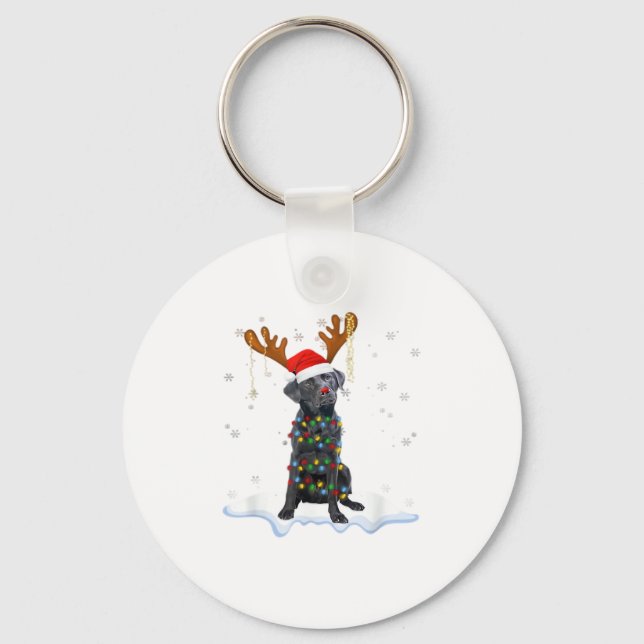 Porte-clés Black Lab Labrador Christmas Tree Light Pyjama Chi (Recto)