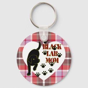 Porte-clés Black Lab Maman Coeur et Plaid