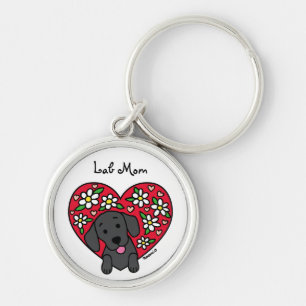 Porte-clés Black Lab Mom Floral Heart Keychain