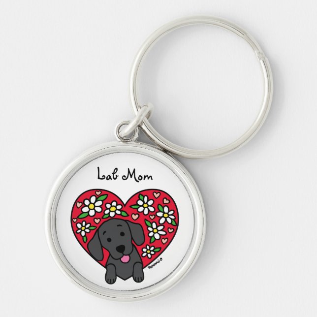 Porte-clés Black Lab Mom Floral Heart Keychain (Devant)
