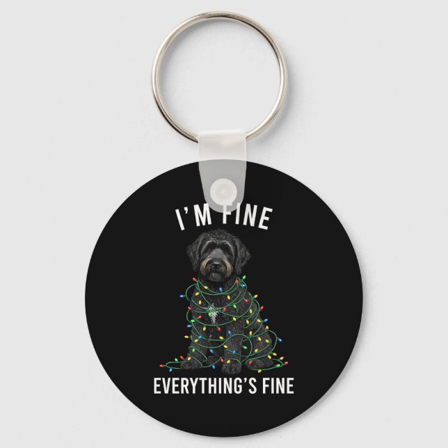 Porte-clés Black Labradoodle Christmas I'm Fine Everything Is (Recto)