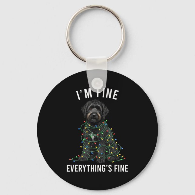 Porte-clés Black Labradoodle Christmas I'm Fine Everything Is (Recto)