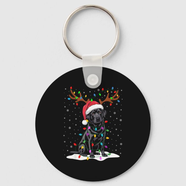 Porte-clés Black Labrador Santa Hat Reindeer Tree Lights Chri (Recto)