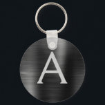 Porte-clés Black Modern Faux Stainless Steel Monogram<br><div class="desc">Modern and Elegant Black Faux Stainless Steel Metallic Elegant Keychain. These Keychains can be customized to include your initial and first name. These key chains make great birthday,  bridal shower or bachelorette party favors.</div>