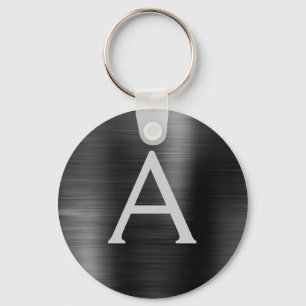 Porte-clés Black Modern Faux Stainless Steel Monogram