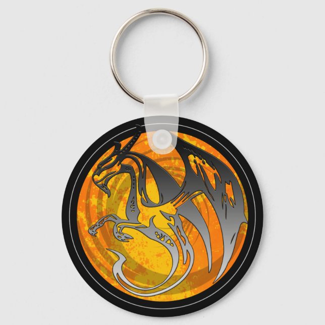 Porte-clés Black orange grunge wing dragon round keychain (Recto)